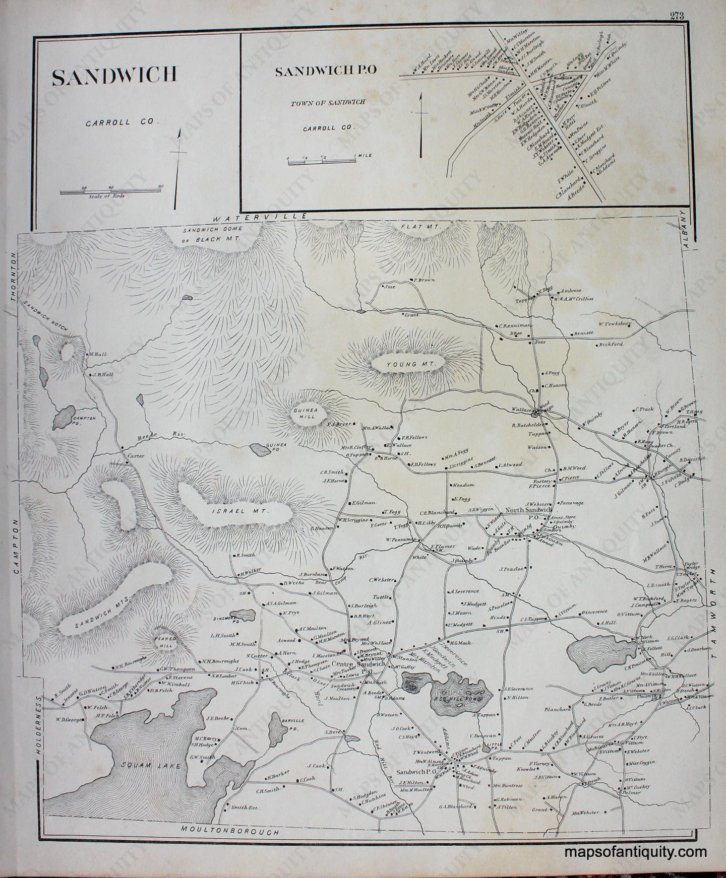 Antique-Map-Sandwich-(NH)-New-Hampshire--1892-Hurd-Maps-Of-Antiquity