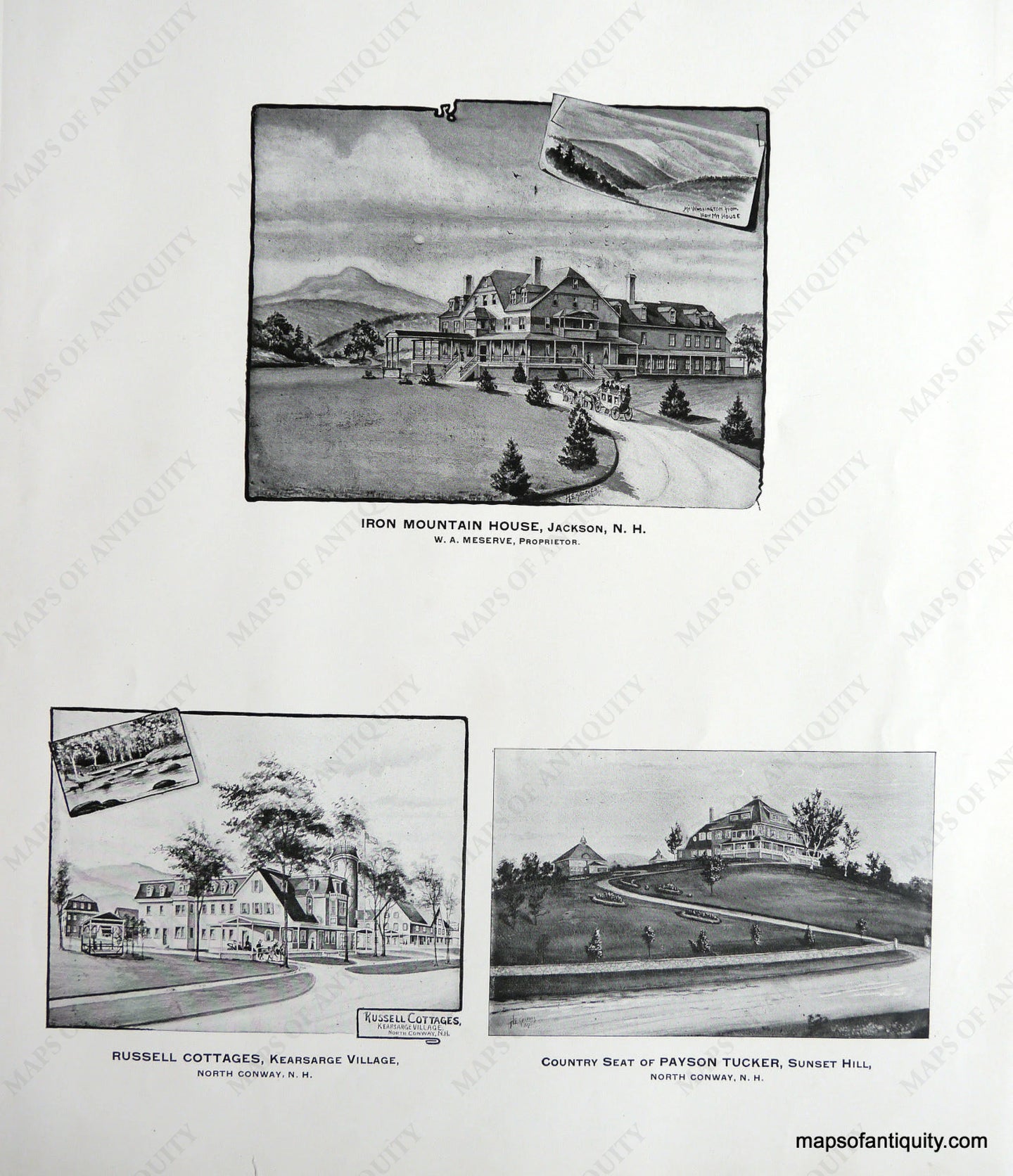 Antique-Illustration-Iron-Mountain-House-Jackson-N.H.-Russell-Cottages-North-Conway-N.H.-Country-Seat-of-Payson-Tucker-Sunset-Hill-North-Conway-N.H.-New-Hampshire--1892-Hurd-Maps-Of-Antiquity