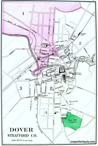 Antique-Hand-Colored-Map-Dover-New-Hamphire-New-Hampshire--1877-Walling-Maps-Of-Antiquity