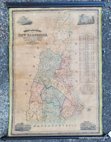 Antique-Wall-Map-Township-and-Railroad-Map-of-New-Hampshire-New-Hampshire--1854-Dodge-Maps-Of-Antiquity