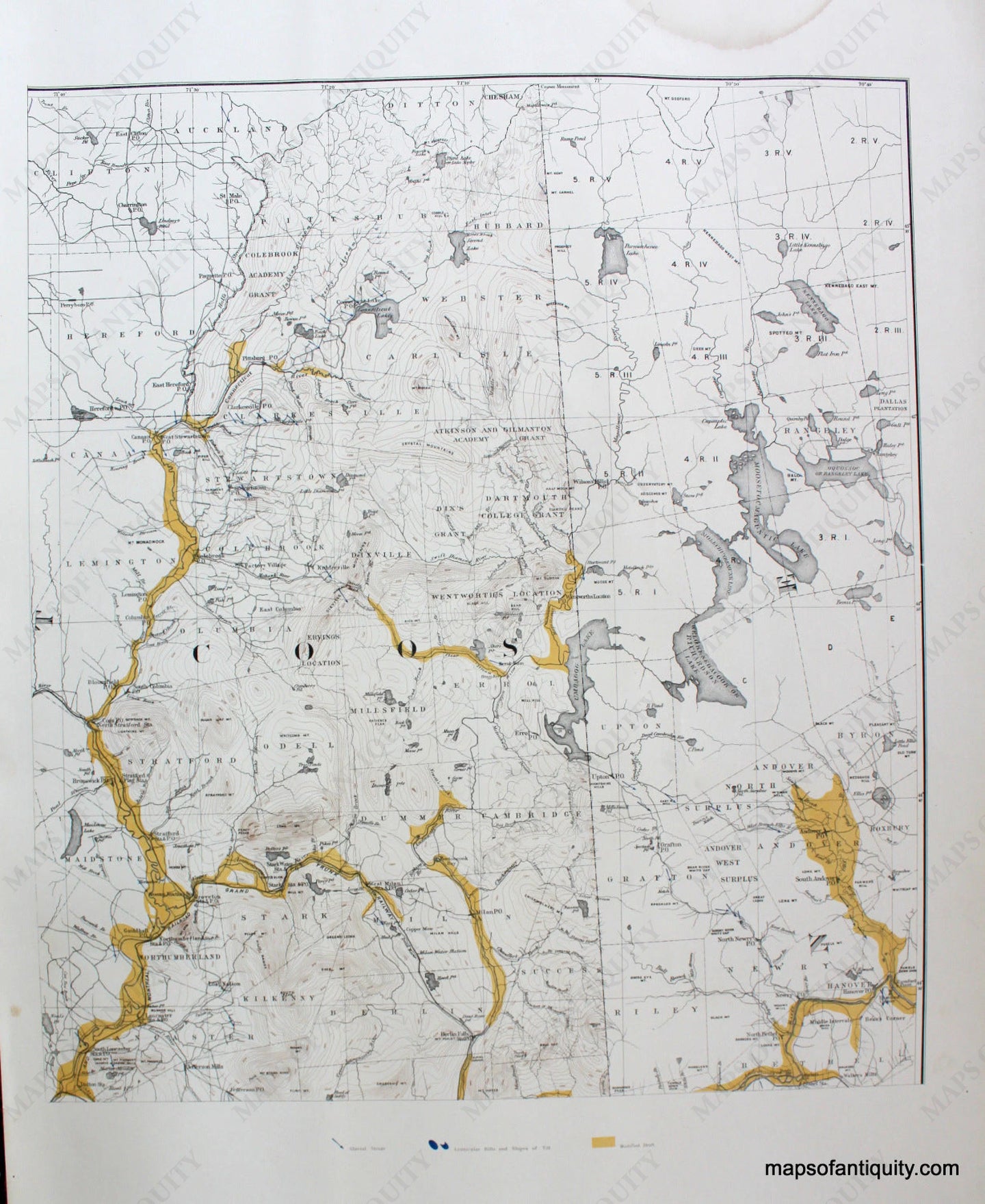 Antique-Printed-Color-Map-Northeast-Topography-Sheet-Atlas-Accompanying-the-Report-on-the-Geology-of-New-Hampshire-United-States-New-Hampshire-1878-Hitchcock-Maps-Of-Antiquity