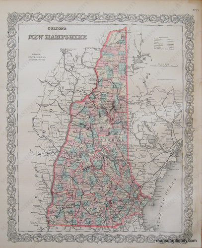 Antique-Hand-Colored-Map-Colton's-New-Hampshire-United-States-New-Hampshire-1887-Colton-Maps-Of-Antiquity