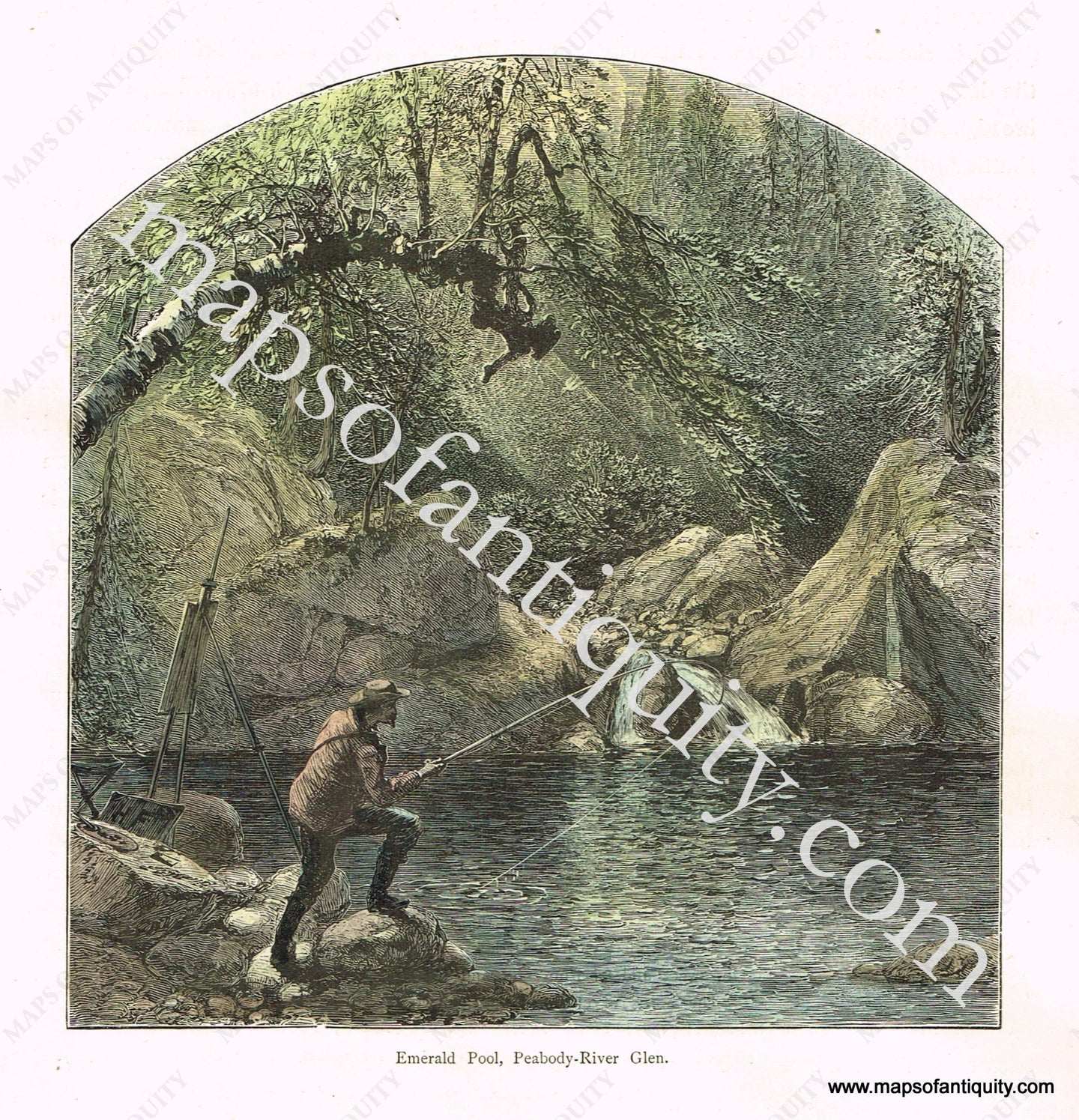 Antique-Hand-Colored-Engraved-Illustration-Emerald-Pool-Peabody-River-Glen.-United-States-Northeast-1872-Picturesque-America-Maps-Of-Antiquity