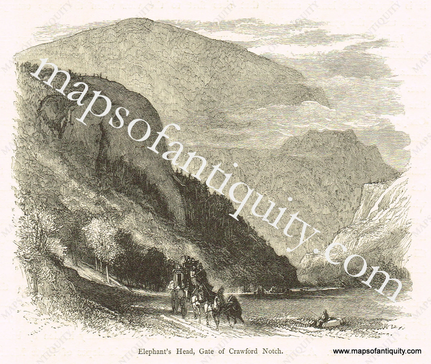 Antique-Black-and-White-Engraved-Illustration-Elephant's-Head-Gate-of-Crawford-Notch-United-States-Northeast-1872-Picturesque-America-Maps-Of-Antiquity