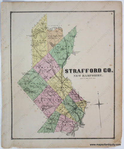 Antique-Map-Strafford-County-Town-Towns-New-Hampshire-NH-Sanford-Everts-1871-1870s-1800s-Mid-Late-19th-Century-Maps-of-Antiquity