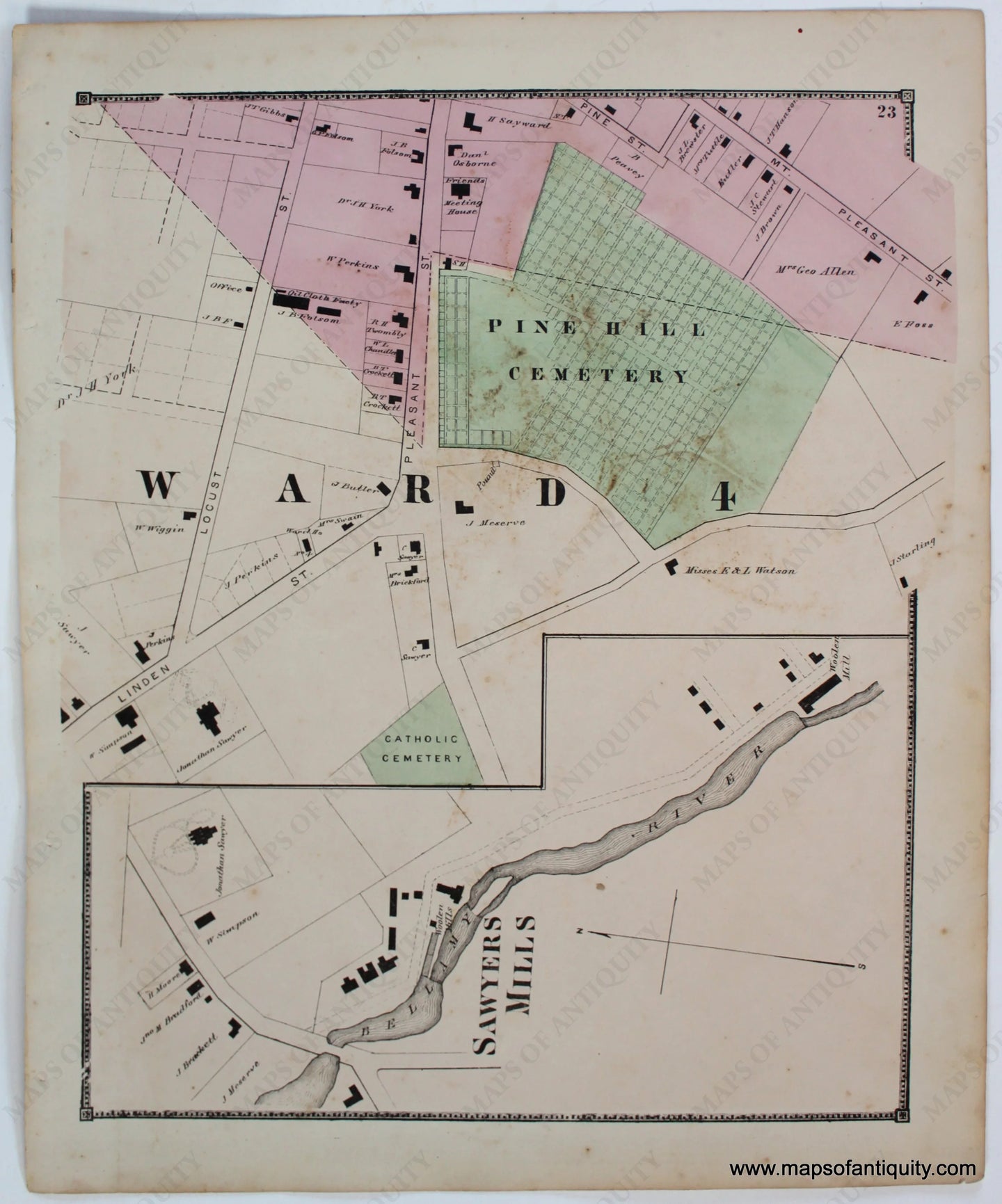 Antique-Map-Partial-Portion-City-of-Dover-Sawyers-Mills-Strafford-County-Town-Towns-New-Hampshire-NH-Sanford-Everts-1871-1870s-1800s-Mid-Late-19th-Century-Maps-of-Antiquity