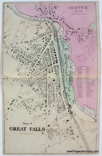 Antique-Map-of-Great-Falls-Somersworth-Berwick-Village-Strafford-County-Town-Towns-New-Hampshire-NH-Sanford-Everts-1871-1870s-1800s-Mid-Late-19th-Century-Maps-of-Antiquity