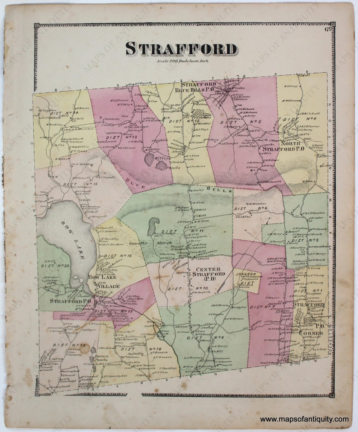 Antique-Map-Strafford-County-Town-Towns-New-Hampshire-NH-Sanford-Everts-1871-1870s-1800s-Mid-Late-19th-Century-Maps-of-Antiquity