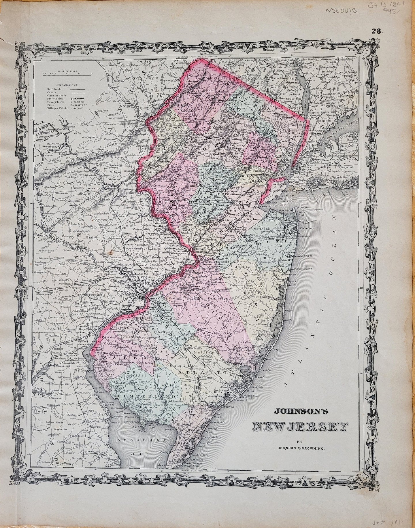 Antique-Hand-Colored-Map-Johnson's-New-Jersey.---United-States-Northeast-1861-Johnson-Maps-Of-Antiquity