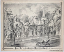 Load image into Gallery viewer, 1876 - New Barbadoes Township (City of Hackensack) and Midland Township (Rochelle Park) (NJ), verso prints of Hackensack First Reformed Church and County Courthouse - Antique Map
