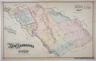 1876 - New Barbadoes Township (City of Hackensack) and Midland Township (Rochelle Park) (NJ), verso prints of Hackensack First Reformed Church and County Courthouse - Antique Map