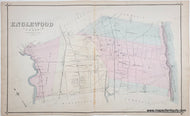 Englewood, New Jersey Antique Map with original hand-coloring in tones of yellow, green, pink.