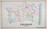 Colorful map of Palisade Township NJ with original antique coloring in tones of pink, yellow, blue