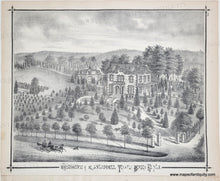 Load image into Gallery viewer, Engraving of a large mansion with gardens and a horse-drawn carriage, set against a mountainous landscape.
