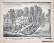 Load image into Gallery viewer, Engraving of a residence with a large lawn and trees, from the 19th century.
