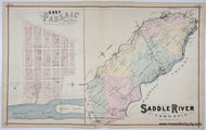 1876 - Saddle River Township and East Passaic (Now Garfield, Elmwood Park, Fair Lawn, and Saddle Brook, NJ) - Antique Map