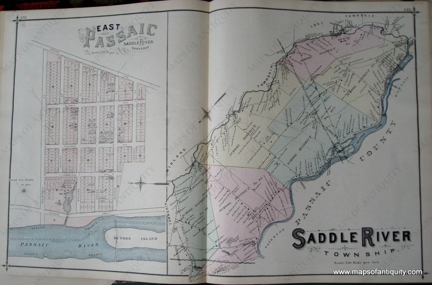 Antique-Hand-Colored-Maps-and-engravings-Saddle-River-Township-and-East-Passaic-(NJ)********-New-Jersey--1876-Walker-and-Pease-Maps-Of-Antiquity