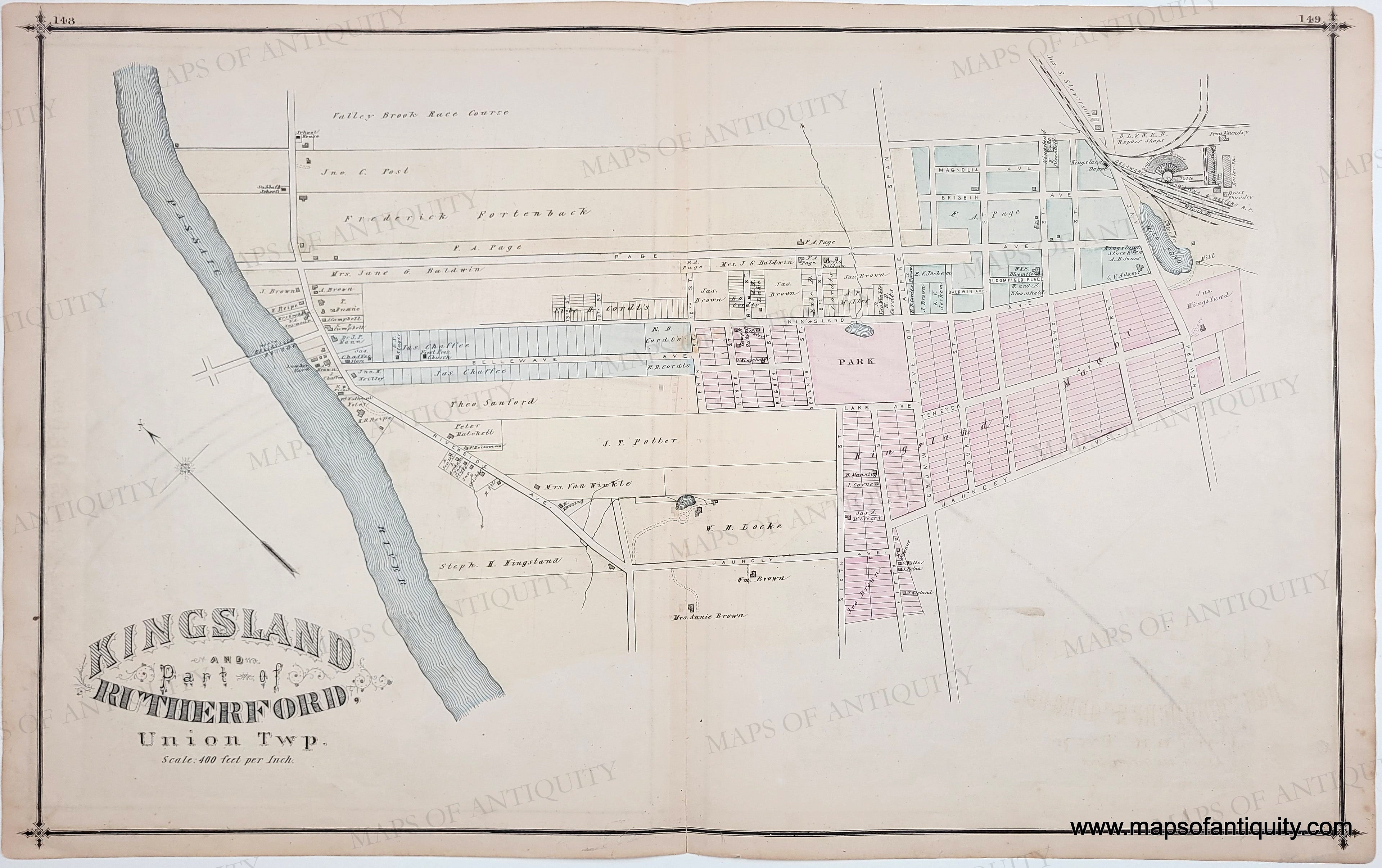 1876 - Kingsland and Part of Rutherford Township (NJ) - Antique Map ...