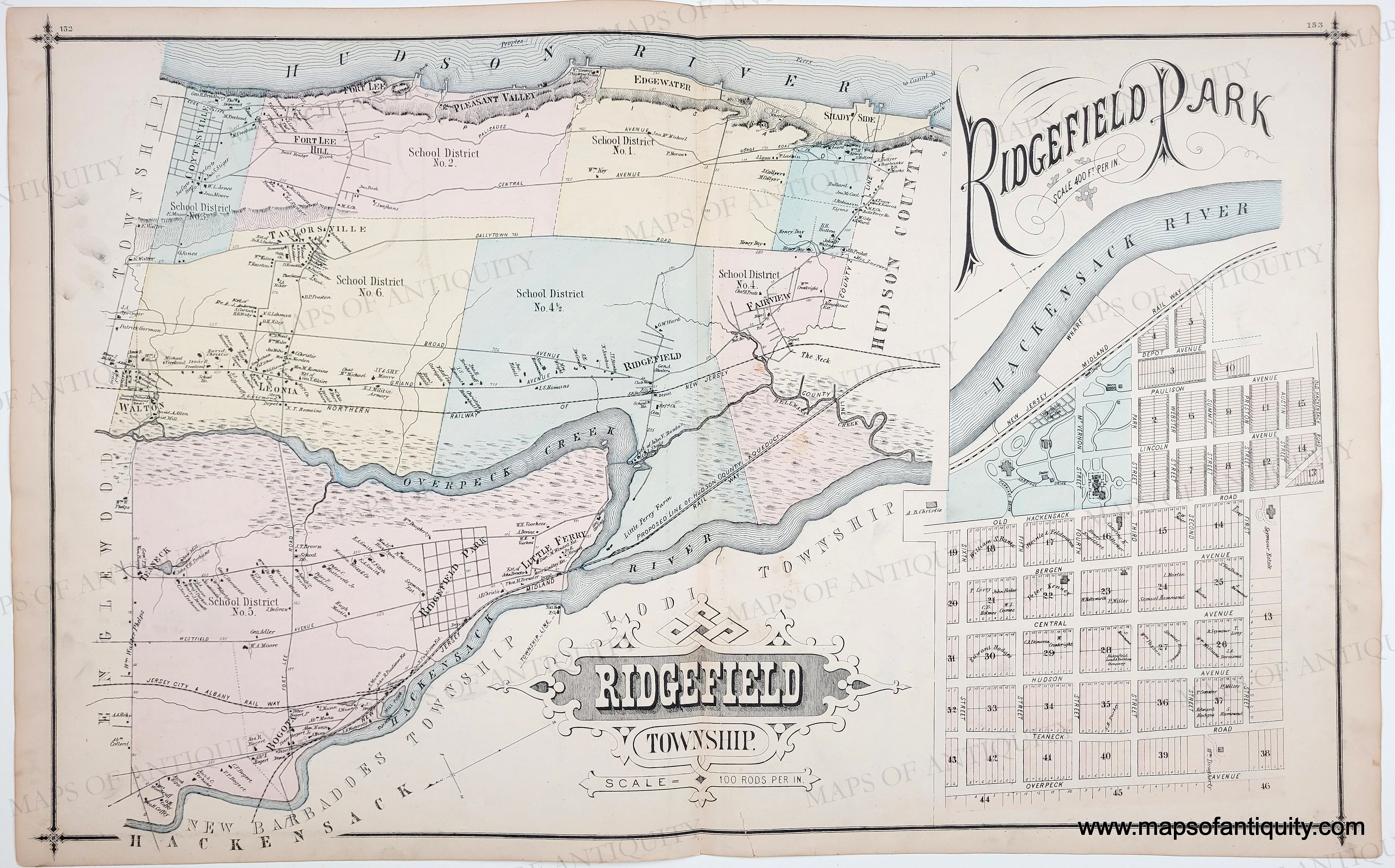 1876 - Ridgefield Township, Ridgefield Park (NJ) - Antique Map – Maps ...