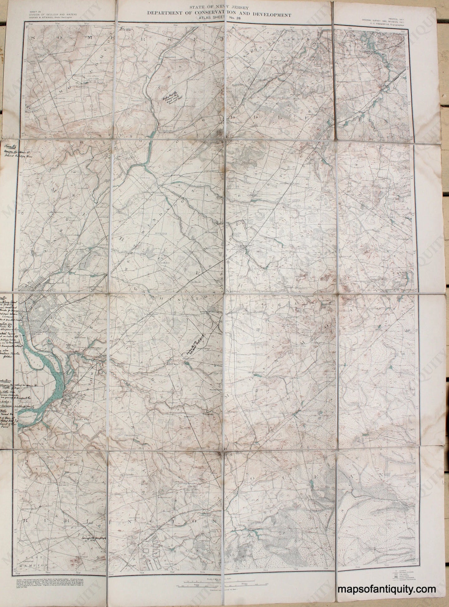 Antique-Folding-Topographical-Map-Printed-Color-Hightstown-New-Jersey-Atlas-Sheet-No.-28-New-Jersey-Folding-Maps-1917-State-of-New-Jersey-Department-of-Conservation-and-Development-Maps-Of-Antiquity