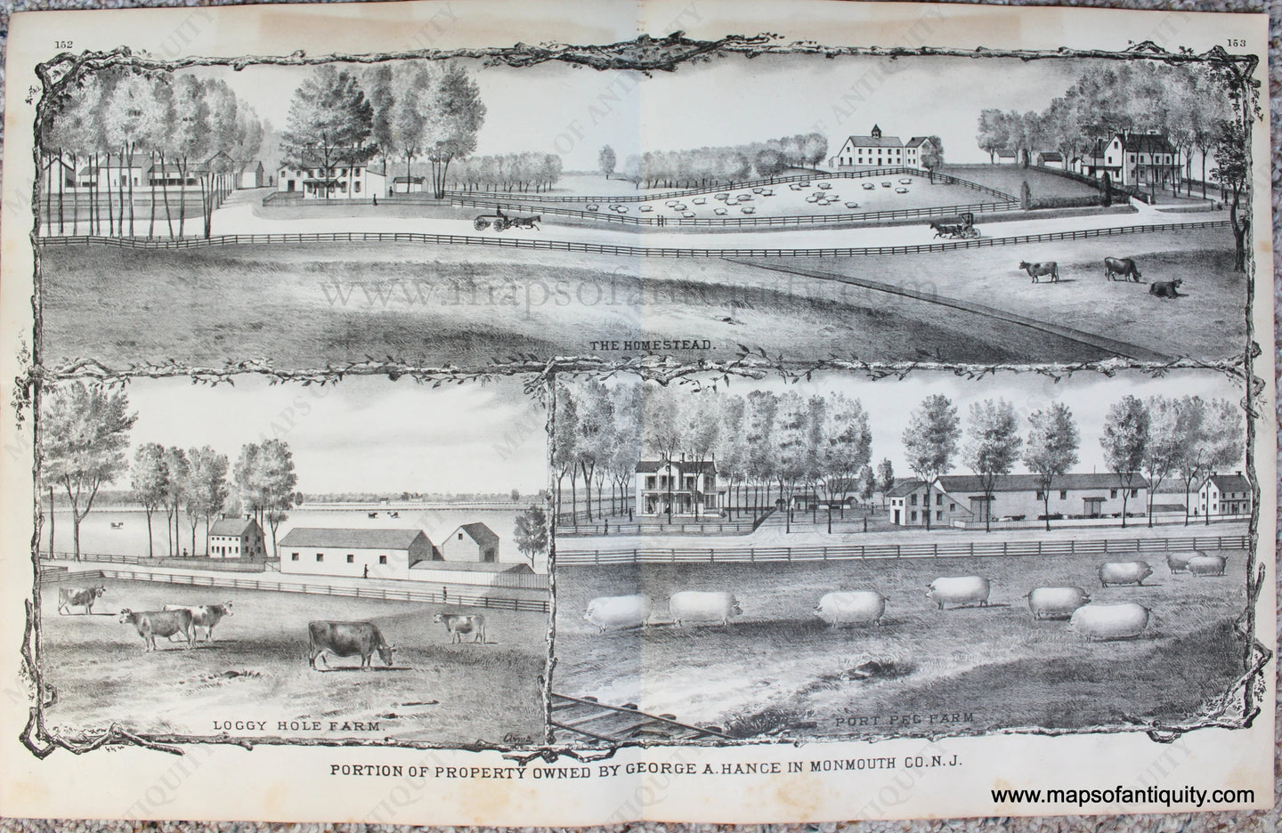 Antique-Black-and-White-Engraving-Portion-of-Property-Owned-by-George-A.-Hance-in-Monmouth-County-N.J.-******-United-States-New-Jersey-1878-Woolman-&-Rose-Maps-Of-Antiquity