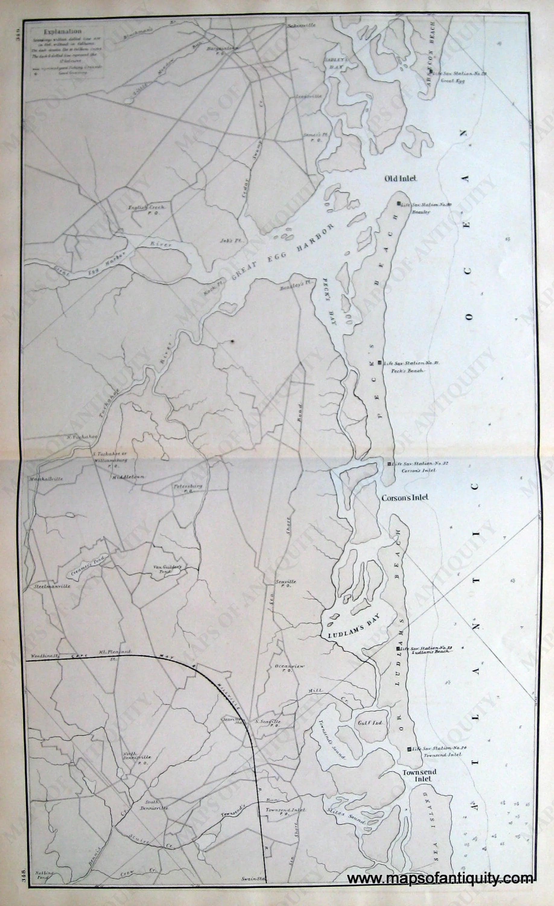 1878 - N. J. Railroad Map, Sea Island to Absecon Beach - Antique Map ...