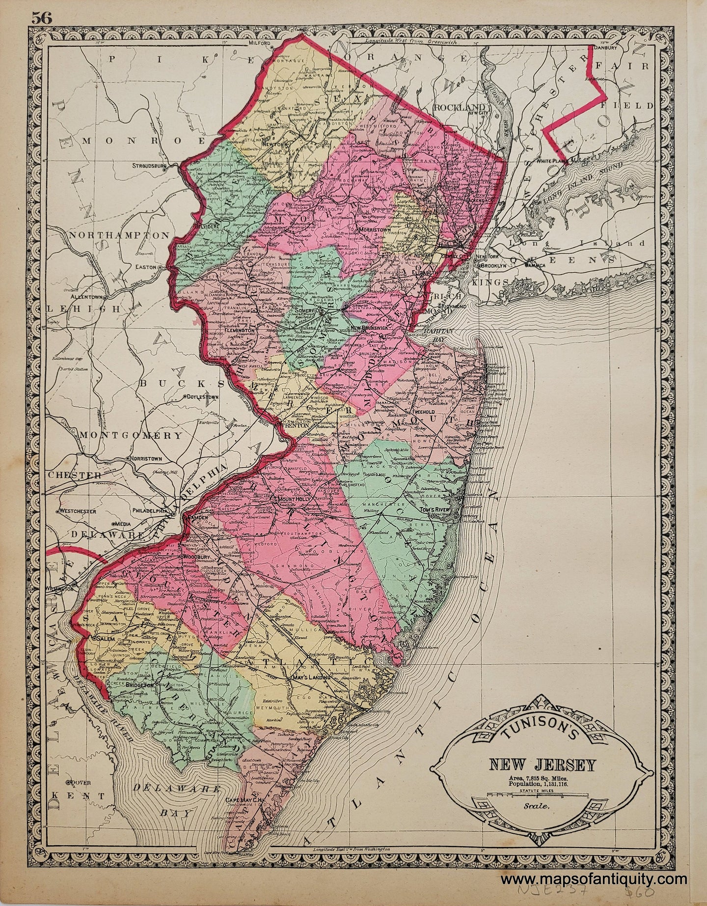 Antique-Hand-Colored-Map-Tunison's-New-Jersey-United-States-Northeast-1880-Tunison-Maps-Of-Antiquity