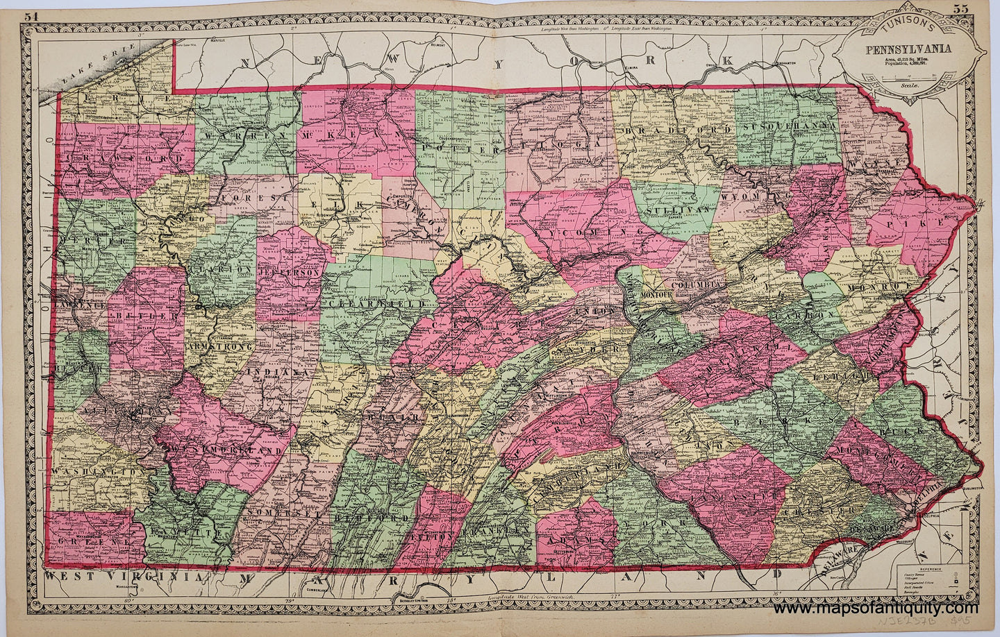 1887 - Tunison's Pennsylvania - Antique Map