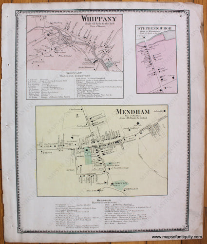 Antique-Hand-Colored-Map-Whippany-Stephensburgh-Mendham-New-Jersey-1868-F.W.-Beers-New-Jersey-1800s-19th-century-Maps-of-Antiquity