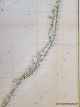 Load image into Gallery viewer, Antique coast survey of New Jersey from Cape May to Cape Henlopen and up the Delaware river with light green color along the coast and light blue in the water along the coast.
