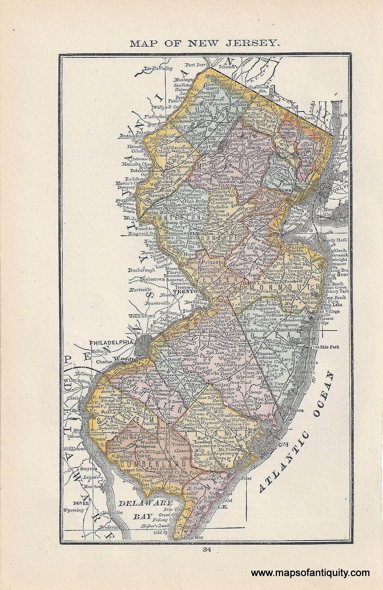 Genuine Antique Map-Map of New Jersey-1884-Rand McNally & Co-Maps-Of-Antiquity