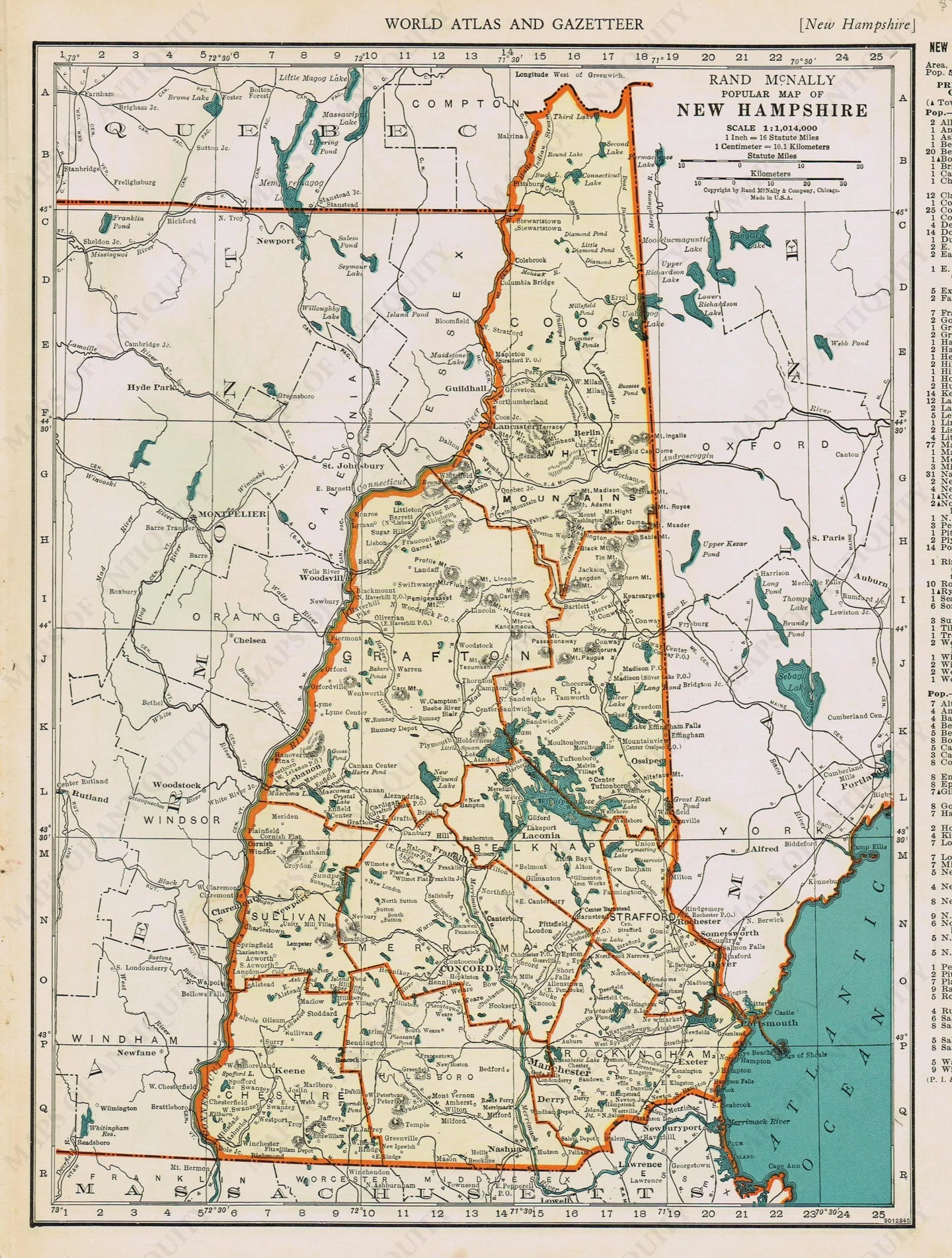 Genuine-Antique-Map-Popular-Map-of-New-Hampshire--1940-Rand-McNally-Maps-Of-Antiquity