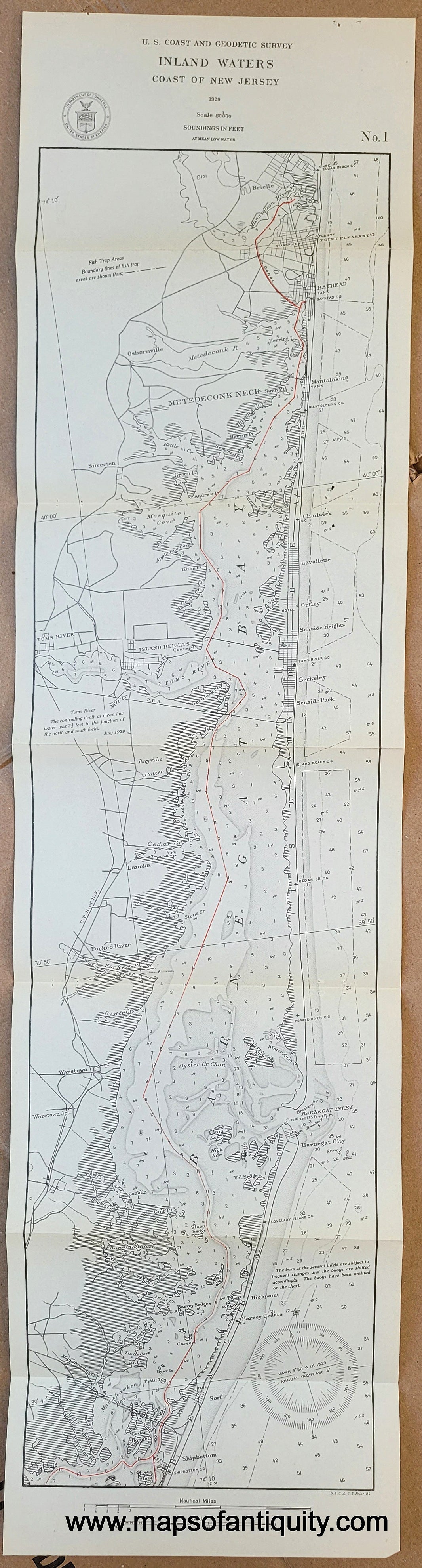 Genuine-Antique-Map-Inland-Waters-Coast-of-New-Jersey-No-1--Shipbottom-and-Manahawkin-Bay-to-Brielle-and-Point-Pleasant--1929-USCGS-Maps-Of-Antiquity