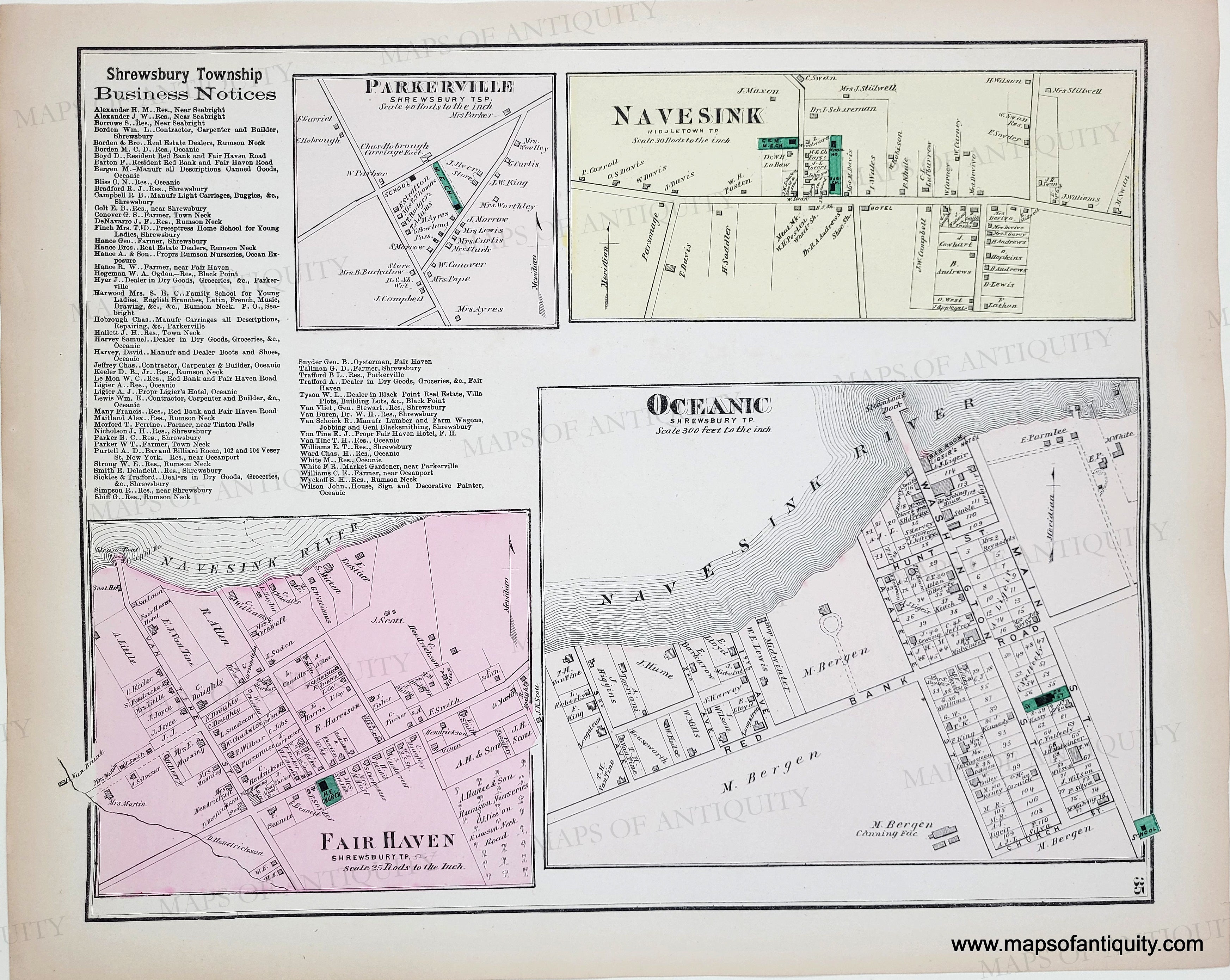 1873 - Oceanic, Navesink, Parkerville, Fair Haven Villages NJ - Genuin ...