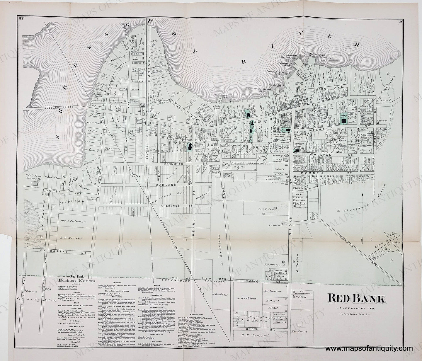 1873 - Red Bank NJ - Genuine Antique Map – Maps of Antiquity