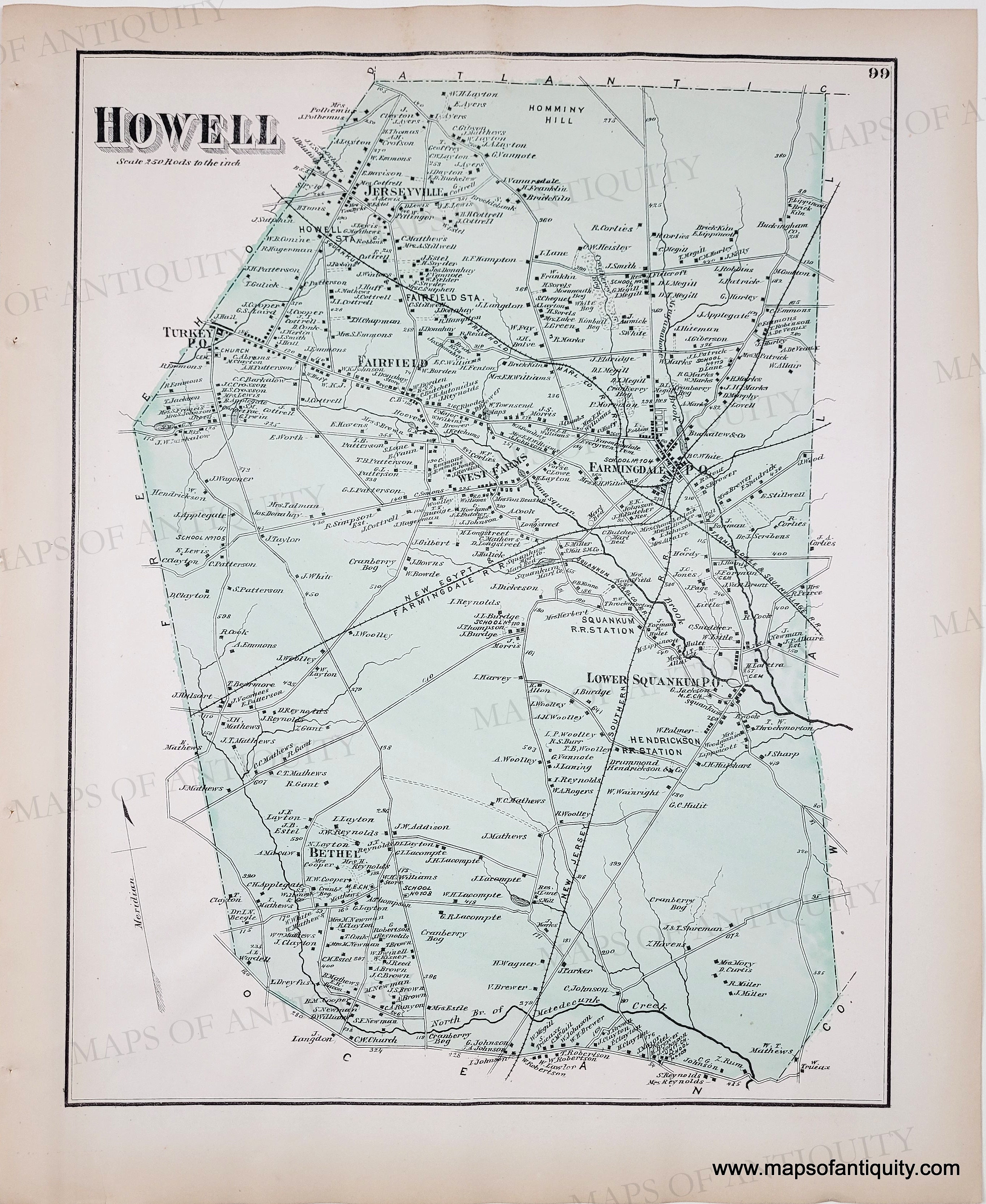 1873 - Howell NJ - Genuine Antique Map – Maps of Antiquity