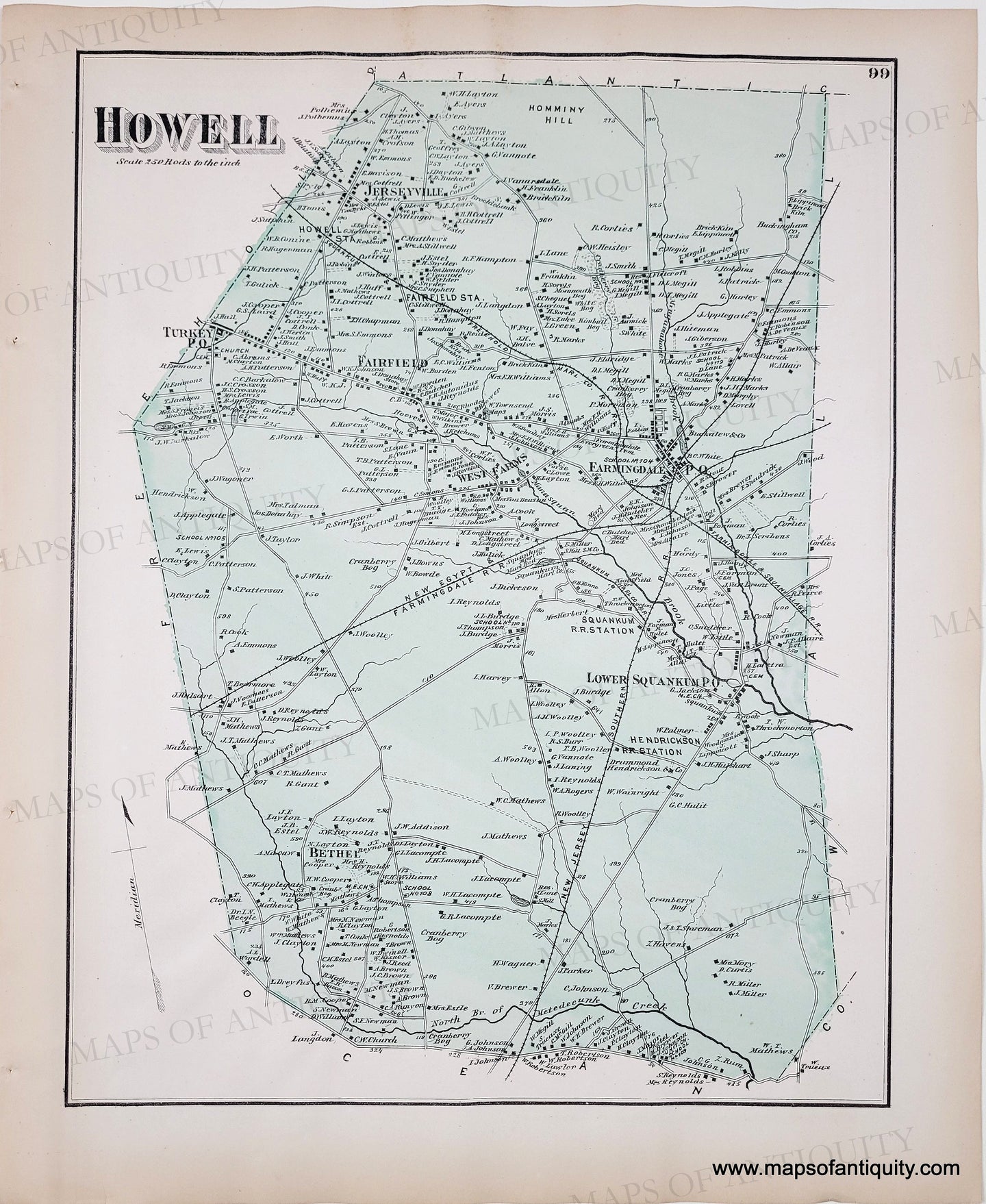 1873 - Howell NJ - Genuine Antique Map – Maps of Antiquity