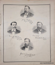 Load image into Gallery viewer, Antique black and white portrait page with five men's portraits and signatures.
