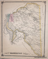 Antique map of Hamilton Township NJ with colored sections in original colors of yellow, green, and pink