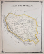 Antique Map of Ewing Township NJ with a decorative border and original color in yellow