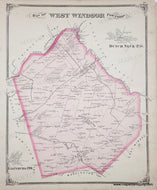 Antique Map of West Windsor Township with original color pink border