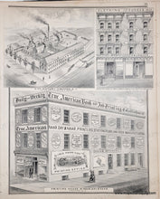 Load image into Gallery viewer, Illustration of a printing house and surrounding buildings with text and graphics.
