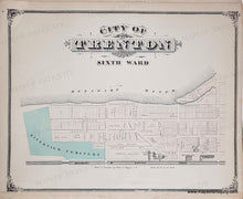 Load image into Gallery viewer, Antique map of the City of Trenton, Sixth Ward, with Delaware River and Riverview Cemetery.
