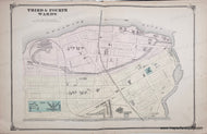 Antique map of the Third and Fourth Wards, Trenton NJ, with labeled streets and boundaries.