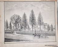 Engraving of a horse-drawn carriage on a street with trees and buildings in the background