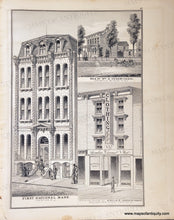 Load image into Gallery viewer, Engraving of a city street scene with buildings and a clothing store sign.
