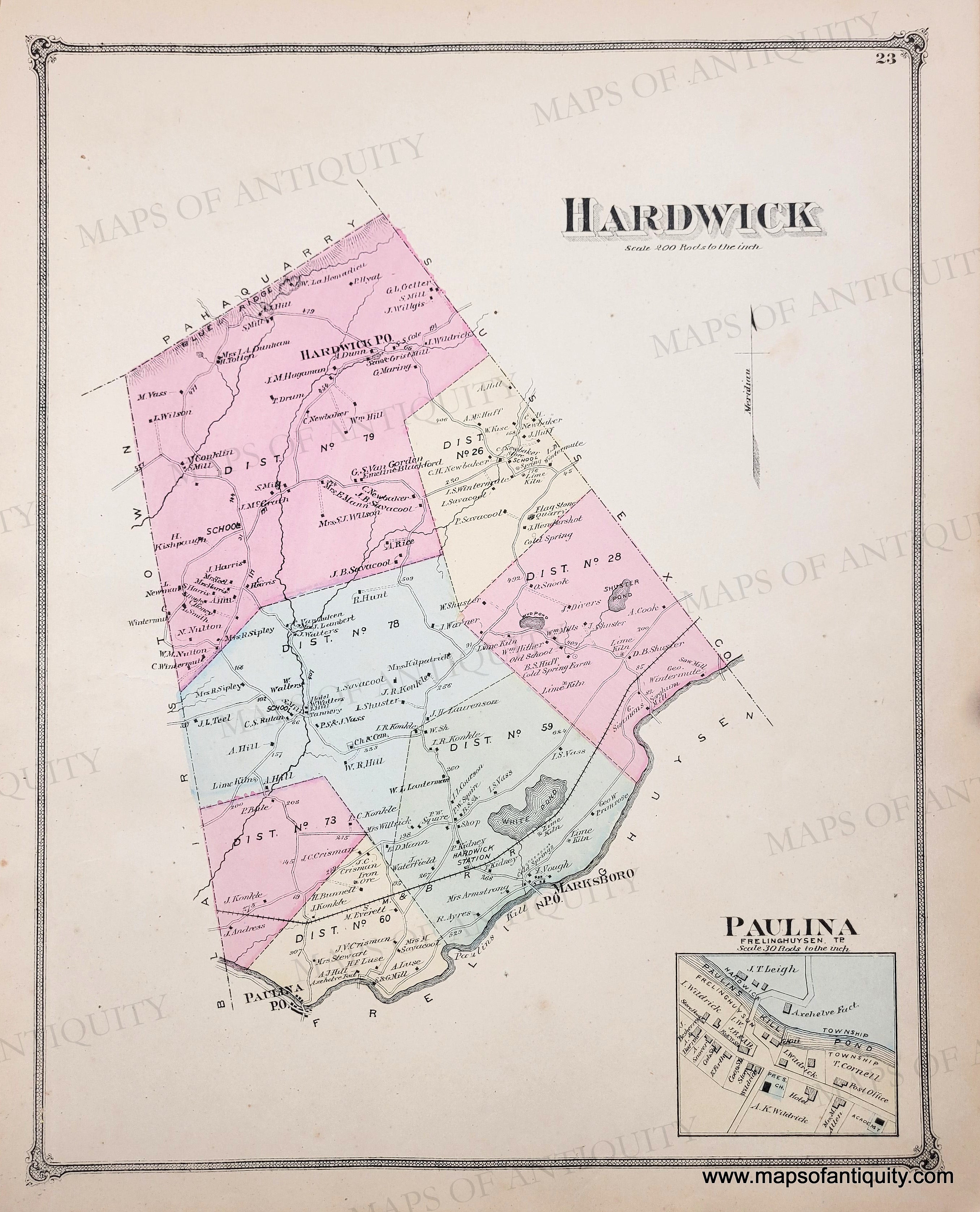 1874 - Hardwick (Warren Co. NJ) - Genuine Antique Map – Maps of Antiquity