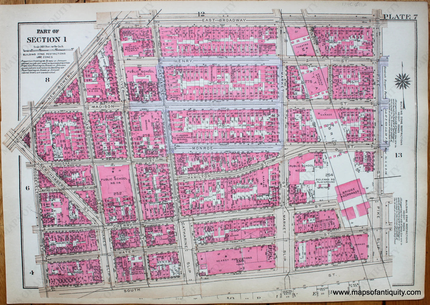 Antique-Printed-Color-Map-Plate-7---Part-of-Section-1-United-States-Northeast-1930-Bromley-Maps-Of-Antiquity-1900s-20th-century