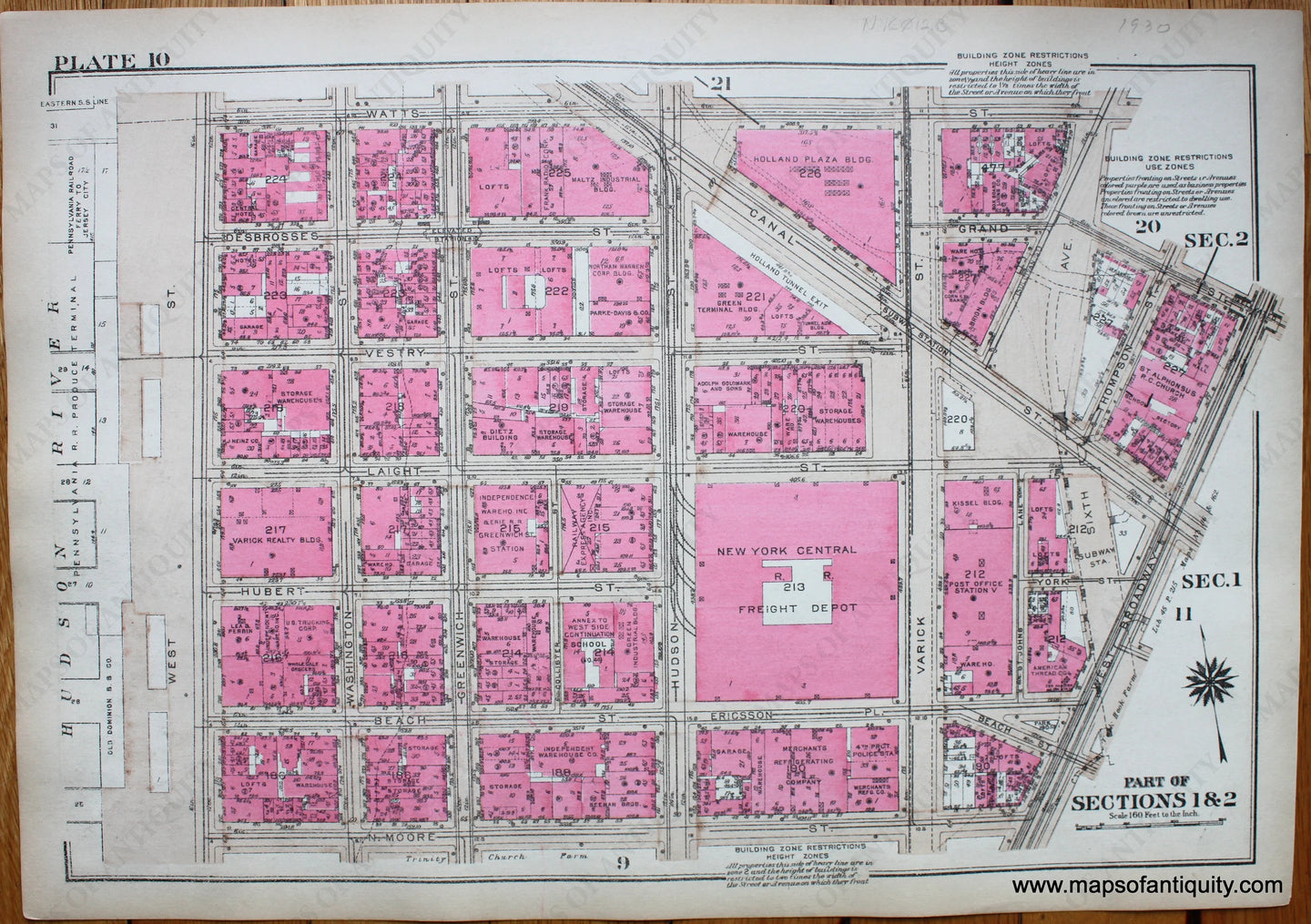 Antique-Printed-Color-Map-Plate-10---Part-of-Section-1-United-States-Northeast-1930-Bromley-Maps-Of-Antiquity-1900s-20th-century