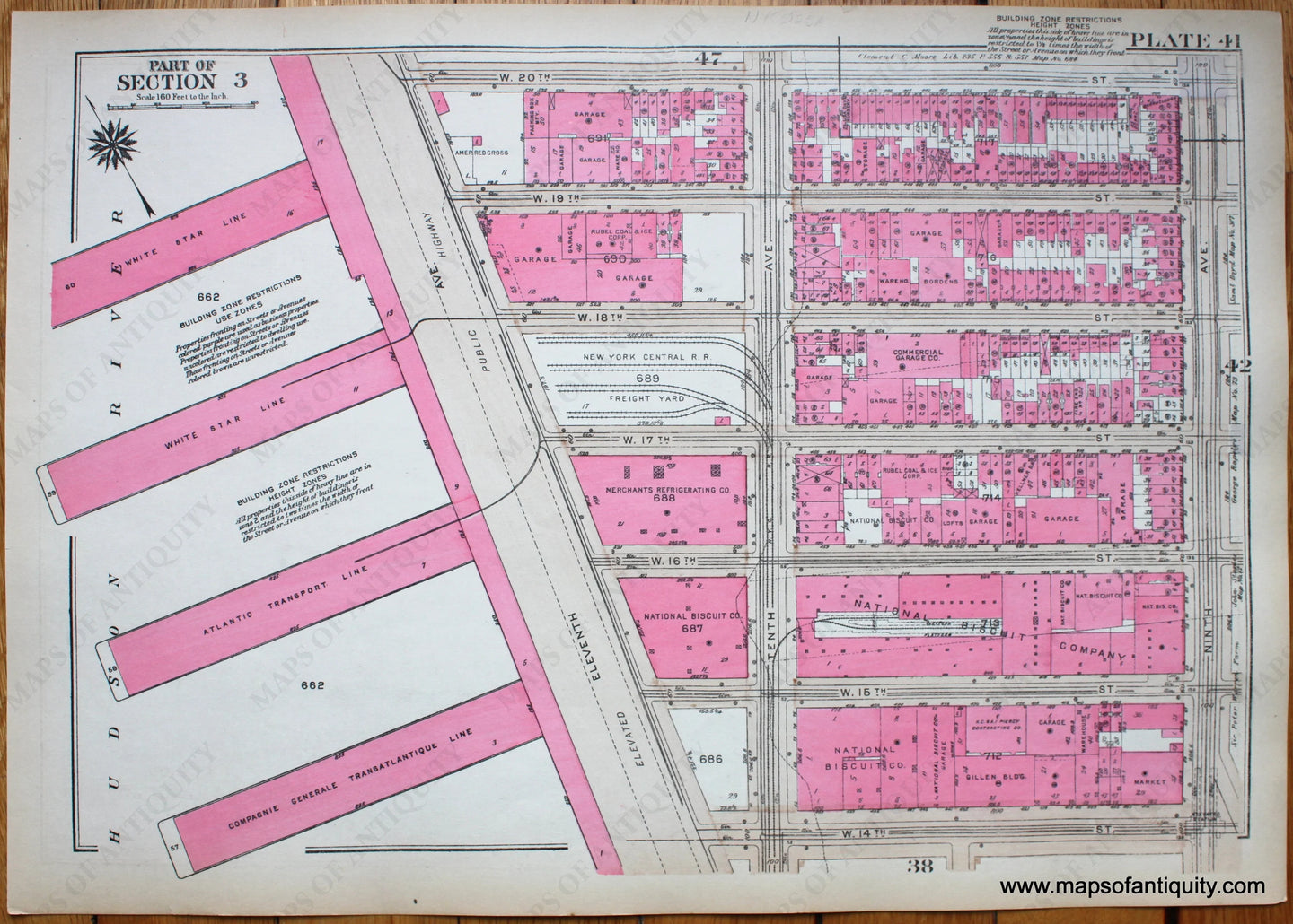 Antique-Printed-Color-Map-Plate-41---Part-of-Section-3-United-States-Northeast-1930-Bromley-Maps-Of-Antiquity-1900s-20th-century